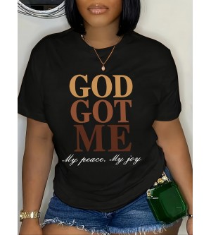 Women's Letter Print Crew Neck T-Shirt - Casual Short Sleeve Tee for Spring & Summer