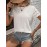 Solid Eyelet Crew Neck T-Shirt, Casual Short Sleeve Top For Spring & Summer, Women's Clothing