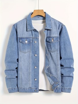 Men's Distressed Denim Jacket with Chest Pocket - Casual Button Up Style